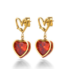New year red color ruby cubic zircon heart stainless steel earrings collection