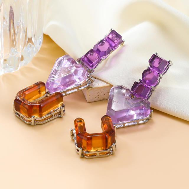 IOU letter color resin geometric dangle earrings for women