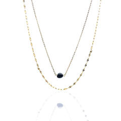 INS dainty natural stone bead two layer stainless steel necklace