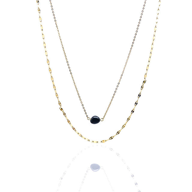 INS dainty natural stone bead two layer stainless steel necklace