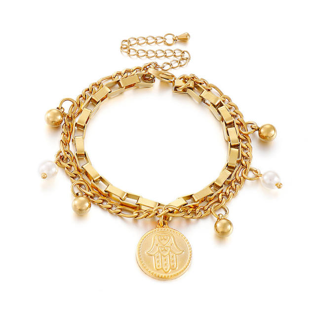 INS coin charm stainless steel chain bracelet