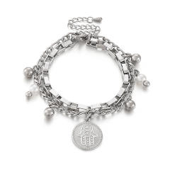 INS coin charm stainless steel chain bracelet