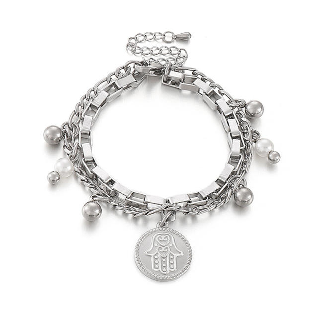 INS coin charm stainless steel chain bracelet