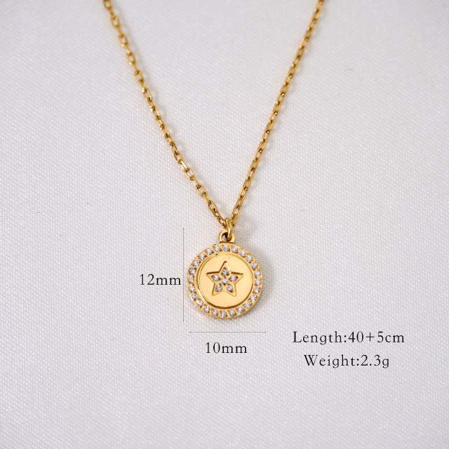 Dainty diamond crosss star pendant stainless steel necklace