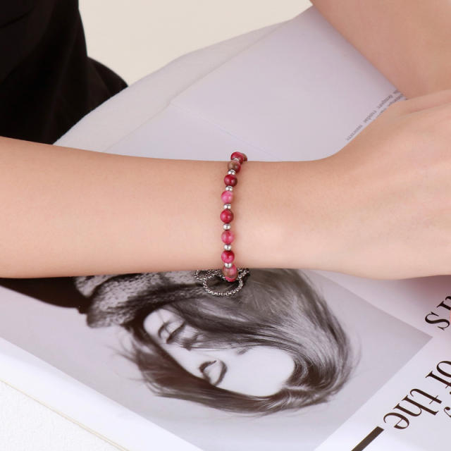 Occident fashion natural turquoise bead natural stone slide bracelet stainless steel bracelet