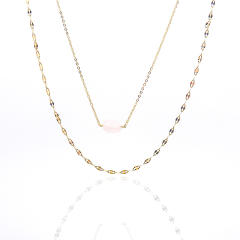 INS dainty natural stone bead two layer stainless steel necklace