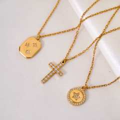 Dainty diamond crosss star pendant stainless steel necklace