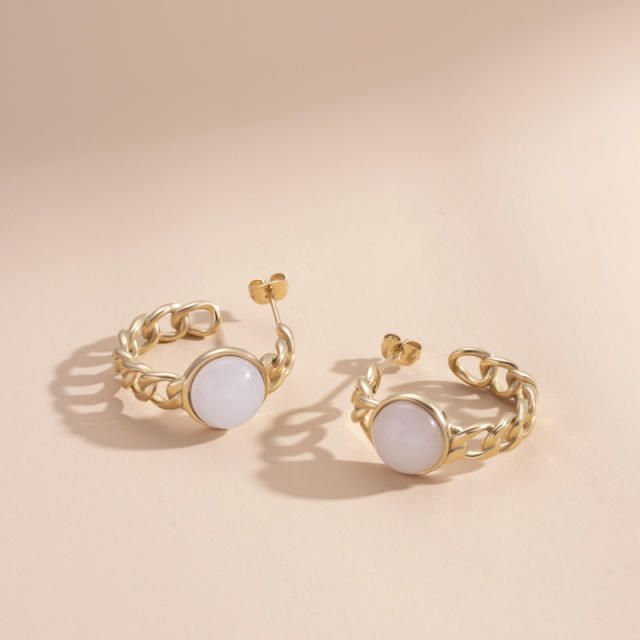 Concise white color enamel stainless steel earrings collection