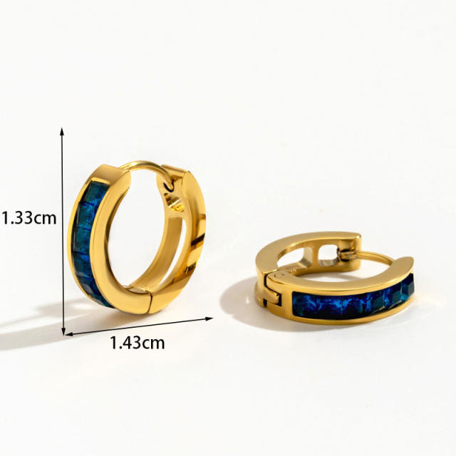 Concise easy match sapphire blue cubic zircon stainless steel earrings collection
