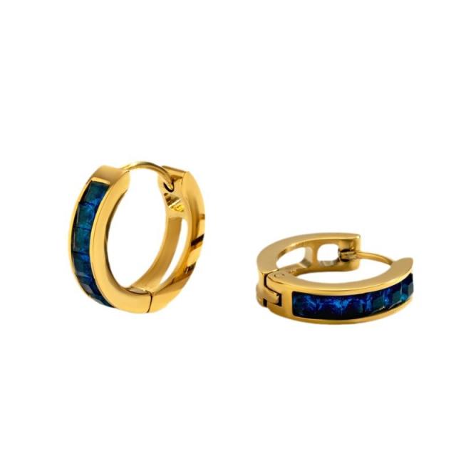 Concise easy match sapphire blue cubic zircon stainless steel earrings collection