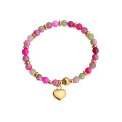 Colorful natural stone bead heart clover cross life tree charm elastic stainless steel bracelet