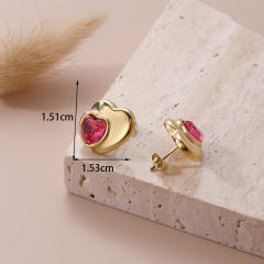 New year red color ruby cubic zircon heart stainless steel earrings collection