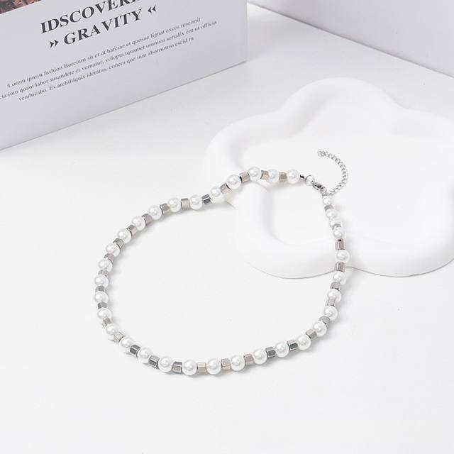 Personality natural stone bead stainless steel necklace for women