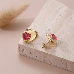 New year red color ruby cubic zircon heart stainless steel earrings collection