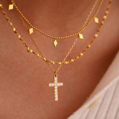Dainty diamond crosss star pendant stainless steel necklace