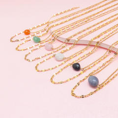 INS dainty natural stone bead two layer stainless steel necklace