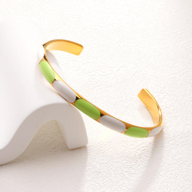 Spring color enamel stainless steel cuff bangle