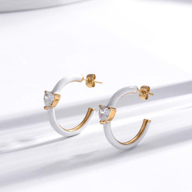Concise white color enamel stainless steel earrings collection