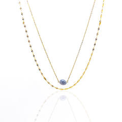 INS dainty natural stone bead two layer stainless steel necklace