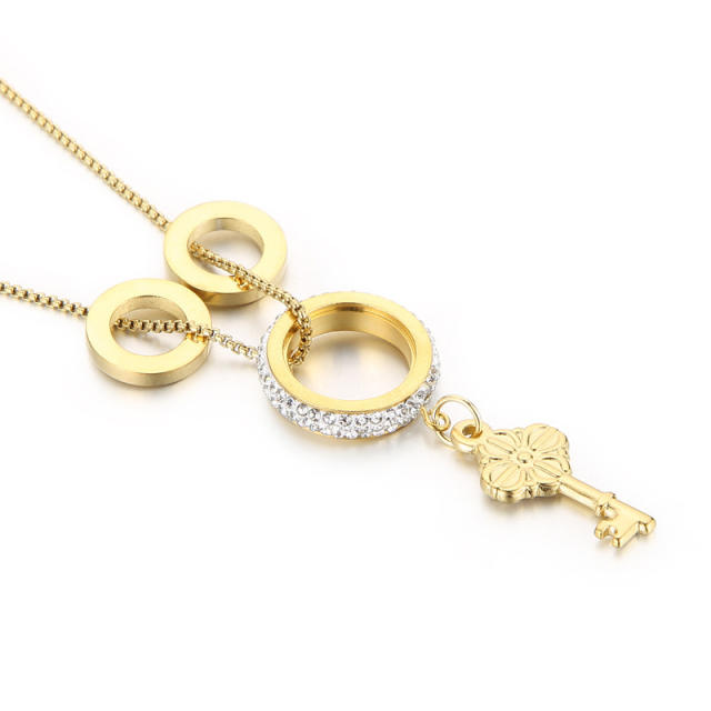 Winter new design diamond key ring pendant stainless steel necklace