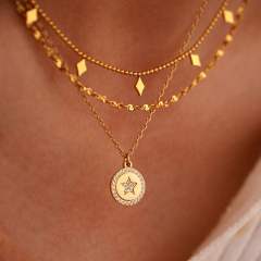 Dainty diamond crosss star pendant stainless steel necklace