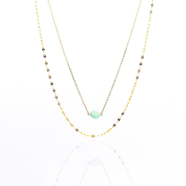 INS dainty natural stone bead two layer stainless steel necklace