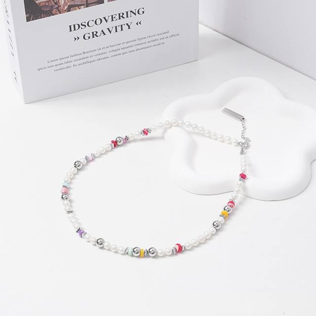 Personality natural stone bead stainless steel necklace for women