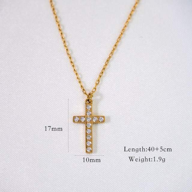 Dainty diamond crosss star pendant stainless steel necklace