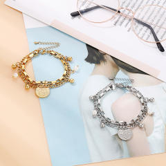 INS coin charm stainless steel chain bracelet