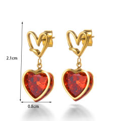 New year red color ruby cubic zircon heart stainless steel earrings collection