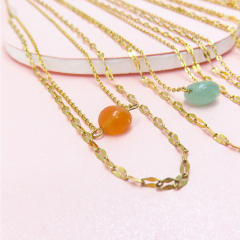 INS dainty natural stone bead two layer stainless steel necklace