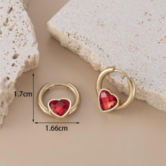 New year red color ruby cubic zircon heart stainless steel earrings collection