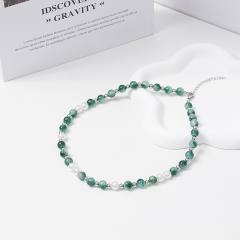 Personality natural stone bead stainless steel necklace for women