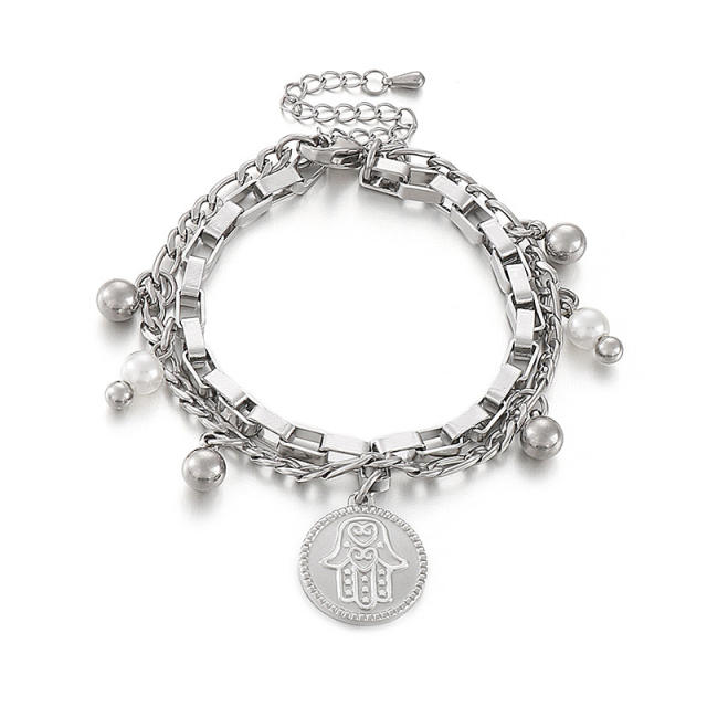 INS coin charm stainless steel chain bracelet