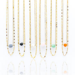INS dainty natural stone bead two layer stainless steel necklace