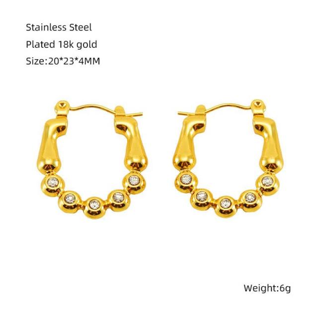 Unique diamond hoop stainless steel earrings small hoop earrings