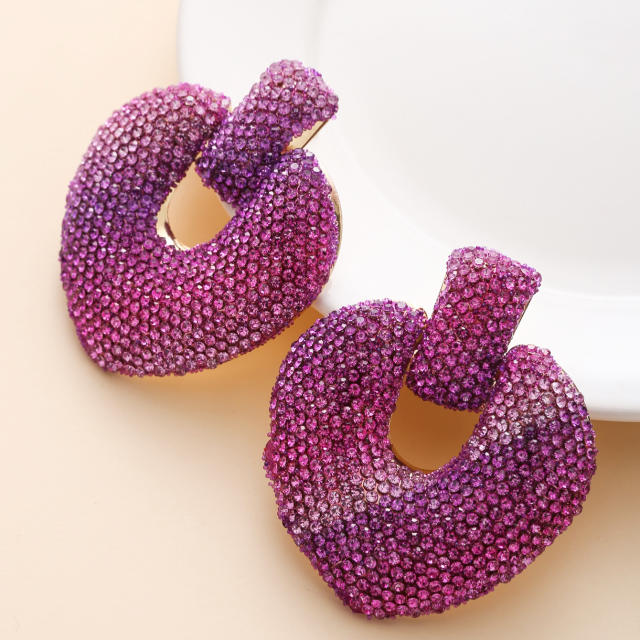 Delicate rainbow rhinestone diamond heart earrings