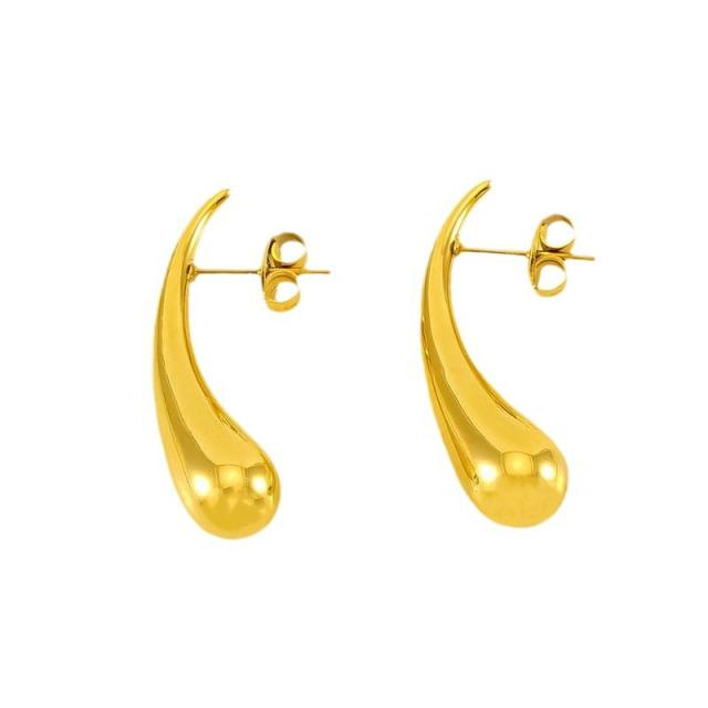 Concise extra long water drop shape stainless steel earrings