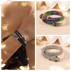 Punk trend colorful diamond snake Wrap Bracelet