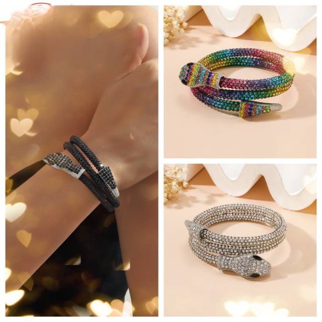 Punk trend colorful diamond snake Wrap Bracelet