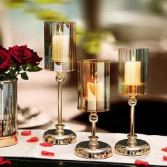 Concise home decoration glass metal candle stands