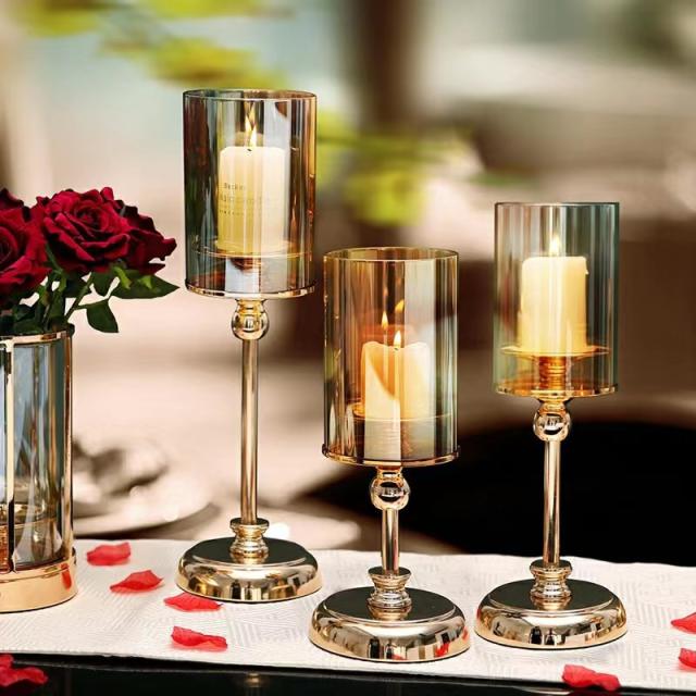 Concise home decoration glass metal candle stands