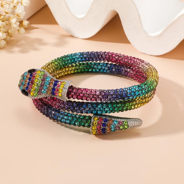 Punk trend colorful diamond snake Wrap Bracelet