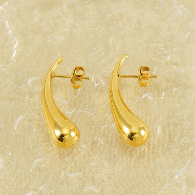 Concise extra long water drop shape stainless steel earrings