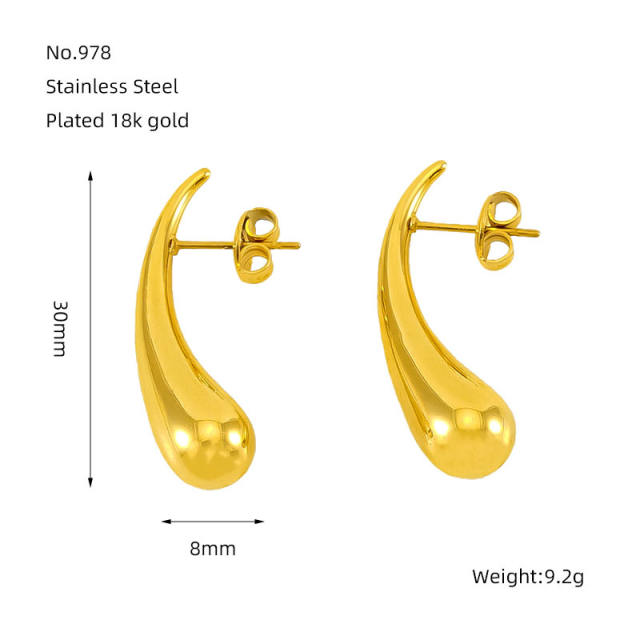 Concise extra long water drop shape stainless steel earrings