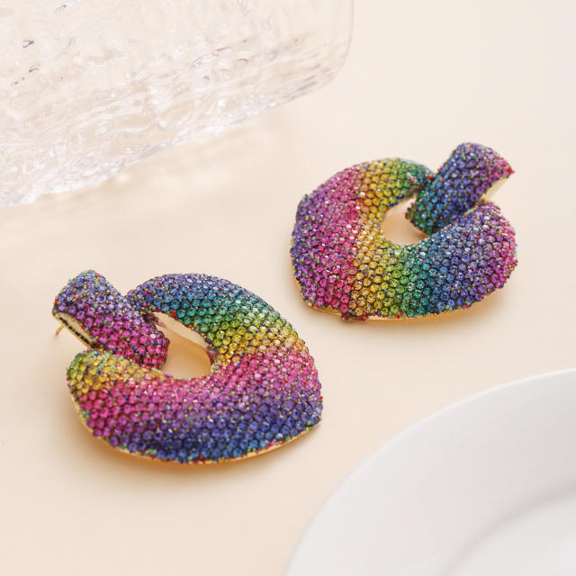Delicate rainbow rhinestone diamond heart earrings