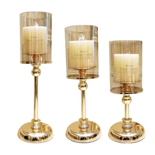 Concise home decoration glass metal candle stands