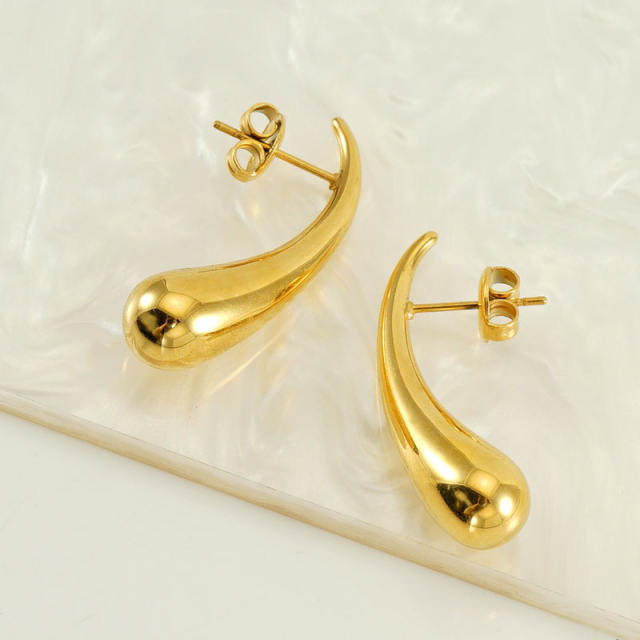 Concise extra long water drop shape stainless steel earrings