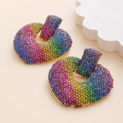 Delicate rainbow rhinestone diamond heart earrings