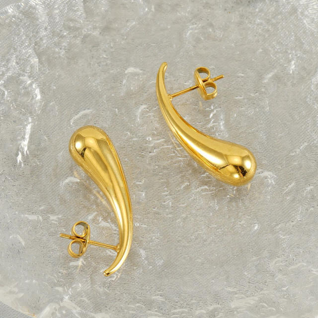 Concise extra long water drop shape stainless steel earrings